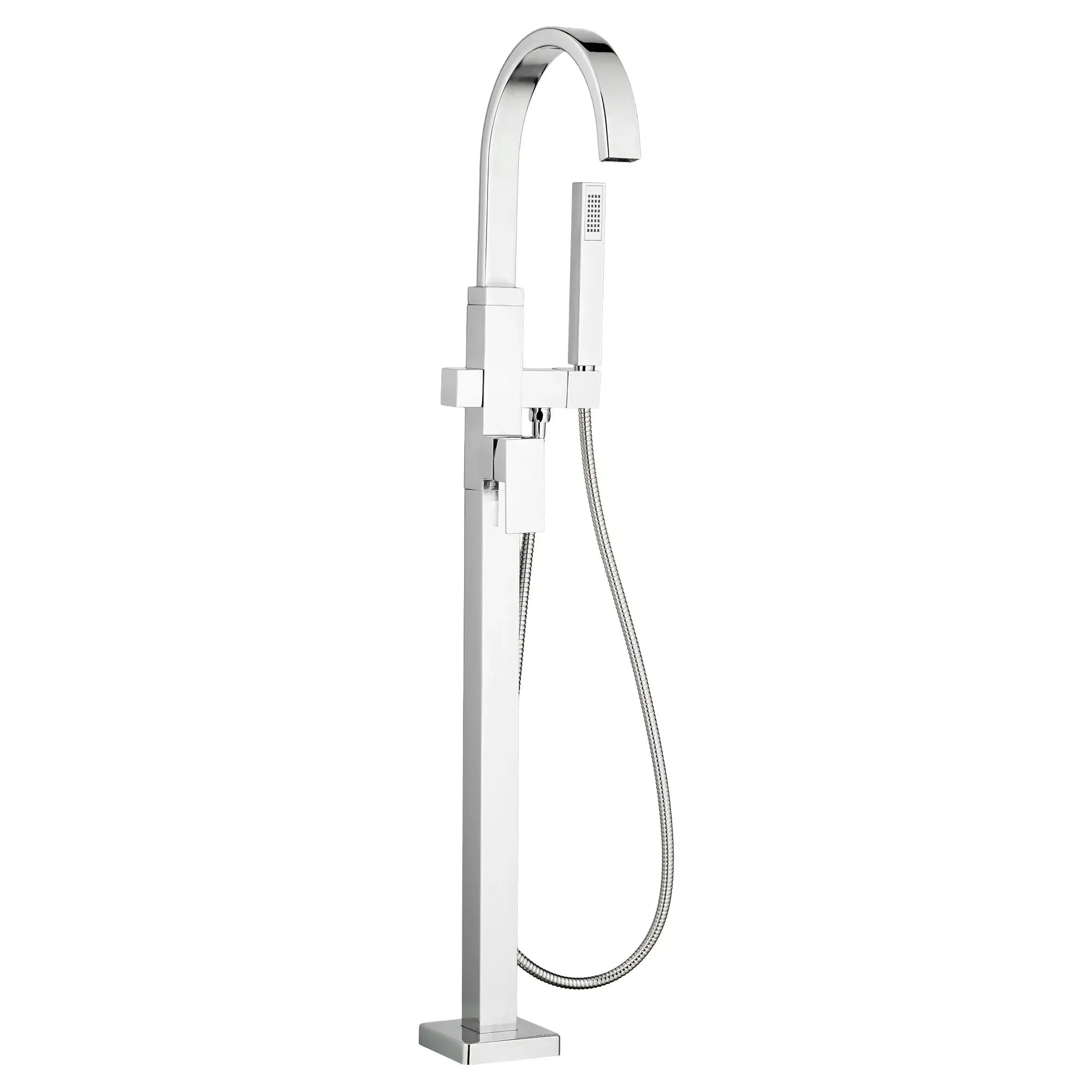 Times Square Contemporary Square Freestanding Tub Faucet with Personal Shower for Flash Rough-in Valve with Lever Handle — image 1